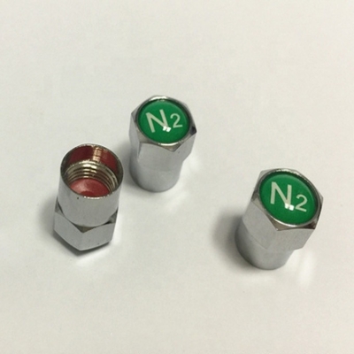 Ersetzungs-/Reparaturzweck Grüner N2-Stickstoff-Logo-Siegel Chromplattierte Reifenventilstickkappen für die universelle Anbringung von Fahrzeugen