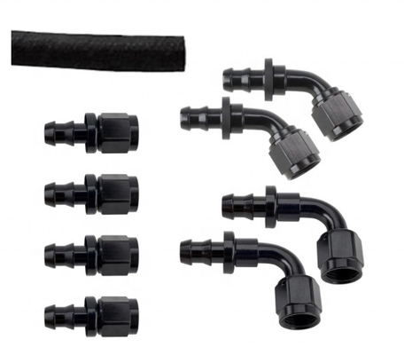 Kundenspezifische Unterstützung Rundkopf Code Schwarzes Aluminium Push-On Schlauch End Fitting Kit AN6 9PCS weibliche Verbindung und langlebig