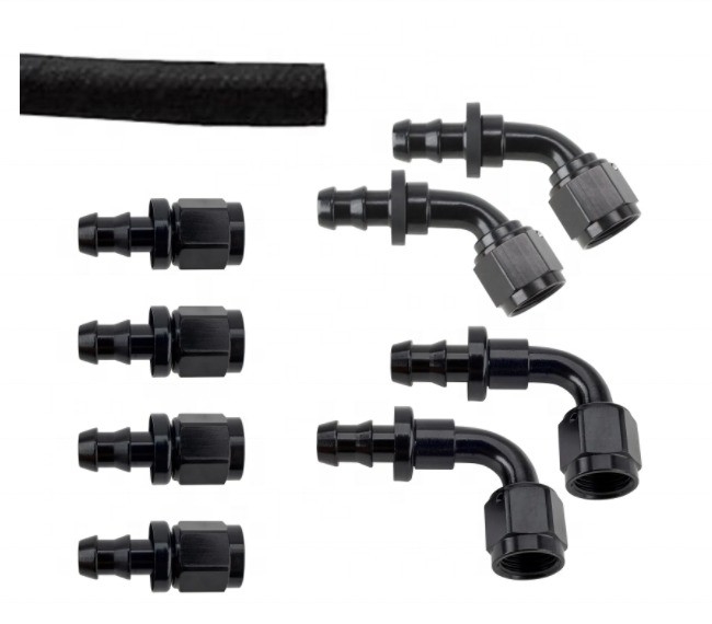 Kundenspezifische Unterstützung Rundkopf Code Schwarzes Aluminium Push-On Schlauch End Fitting Kit AN6 9PCS weibliche Verbindung und langlebig